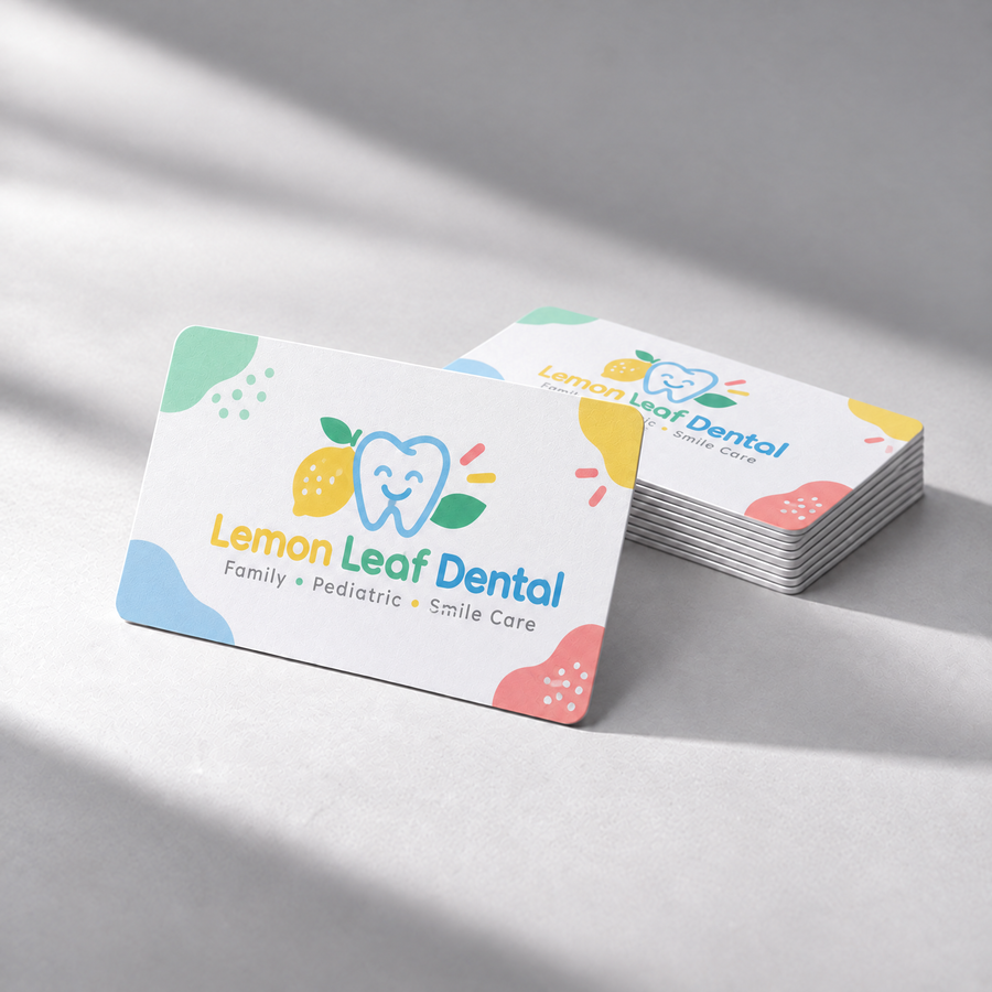 Pocket Factory NFC card sample design for a pediatric dentist (Lemon Leaf Dental mockup)