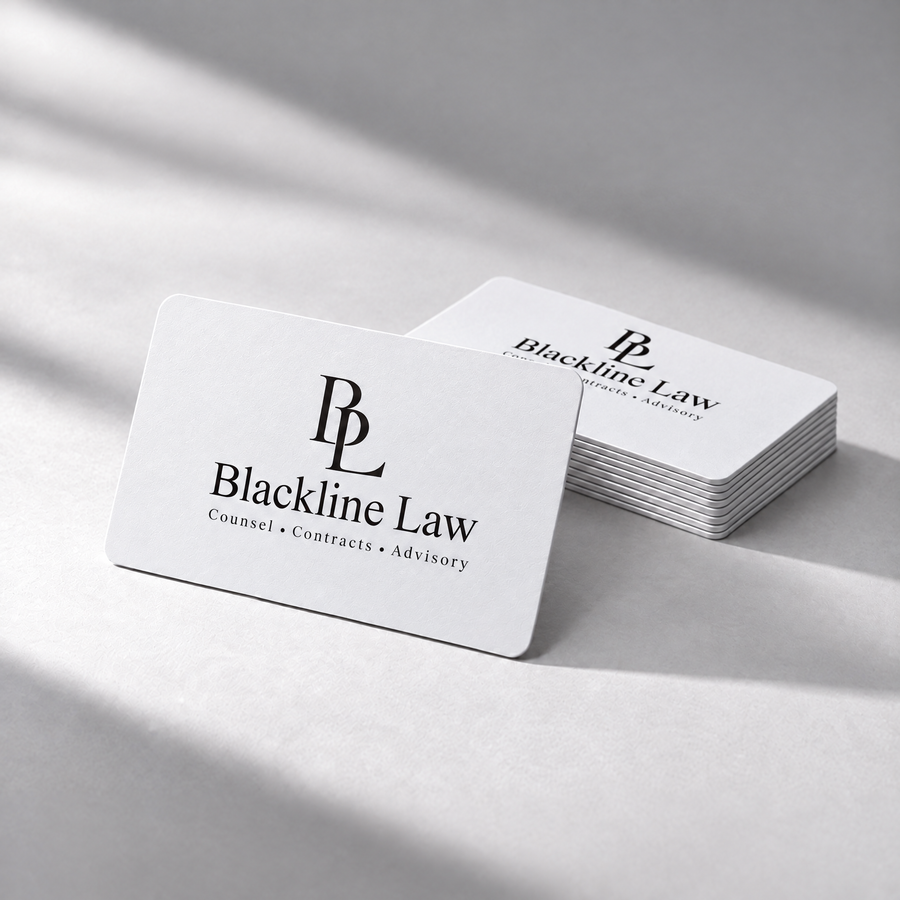 Pocket Factory NFC card sample design for a law firm (Blackline Law mockup)