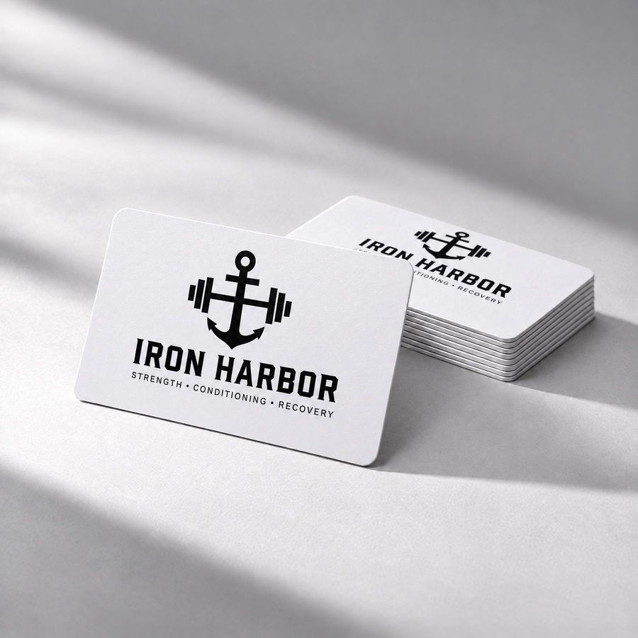 Pocket Factory NFC card sample design for a gym (Iron Harbor mockup)