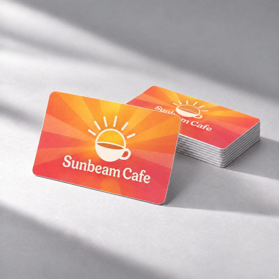 Pocket Factory NFC card sample design for a cafe (Sunbeam Cafe mockup)